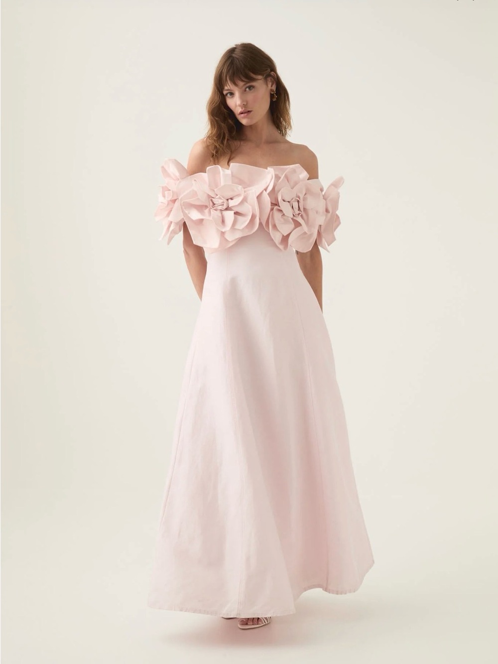 Aje Etta Blush Pink Strapless Midi Dress with Floral AppliquΓ©s